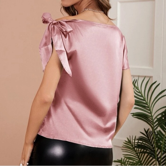 Boho off shoulder side knot satin blouse - Picture 4 of 8